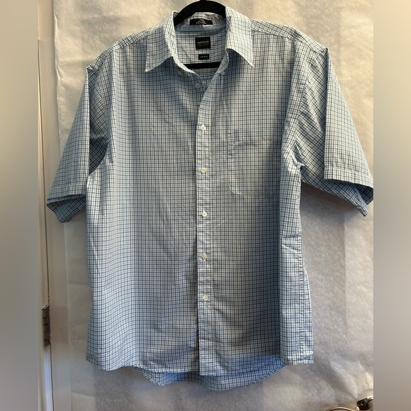 Arrow poplin mens cotton button up short sleeve plaid shirt Sz-16-16-1/2 L. W16 - Picture 3 of 9